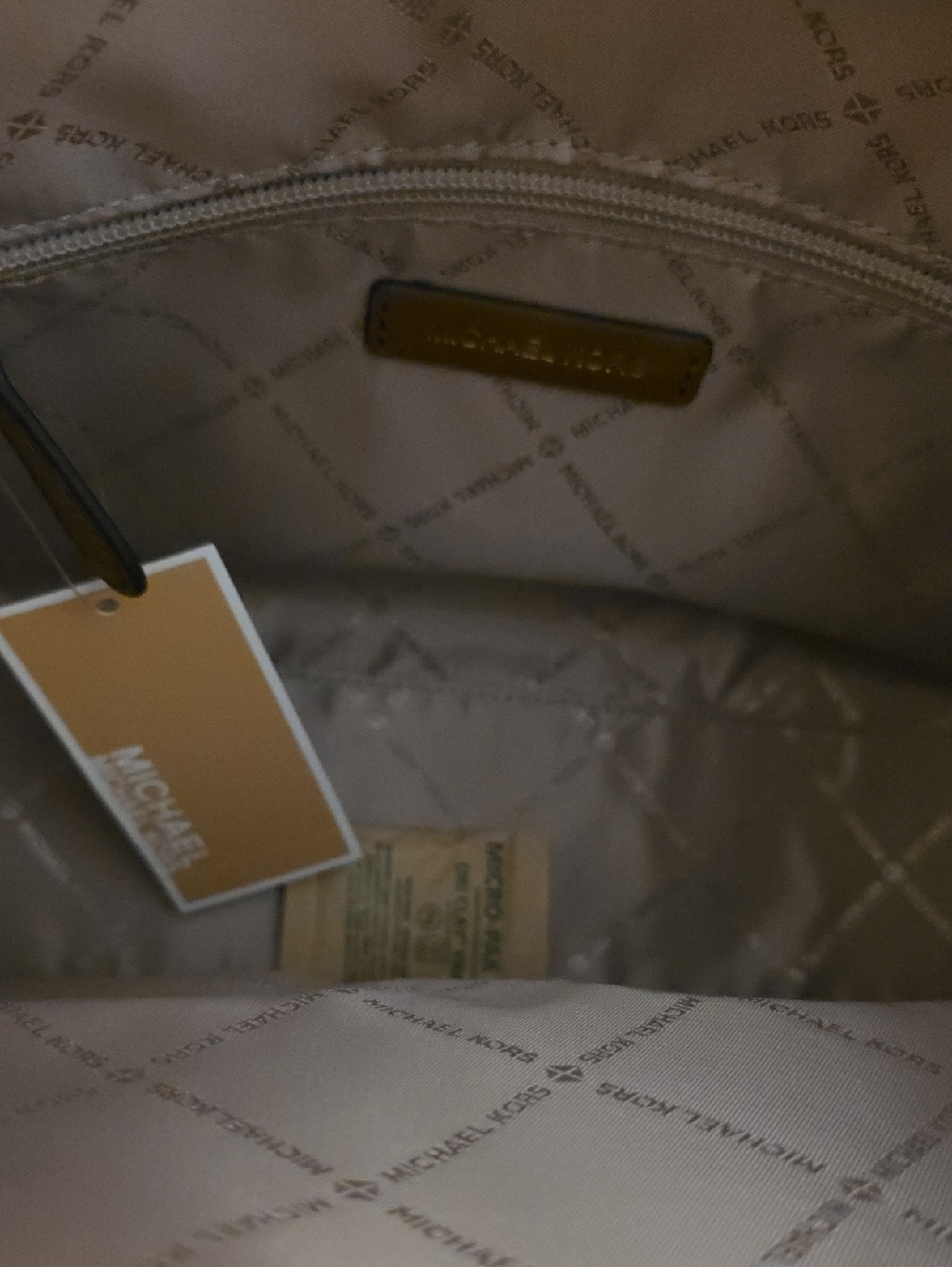 NWT  Michael Kors Cream Signature MK Logo Shoulder Bag with Double Front Pockets - Picture 8 of 12